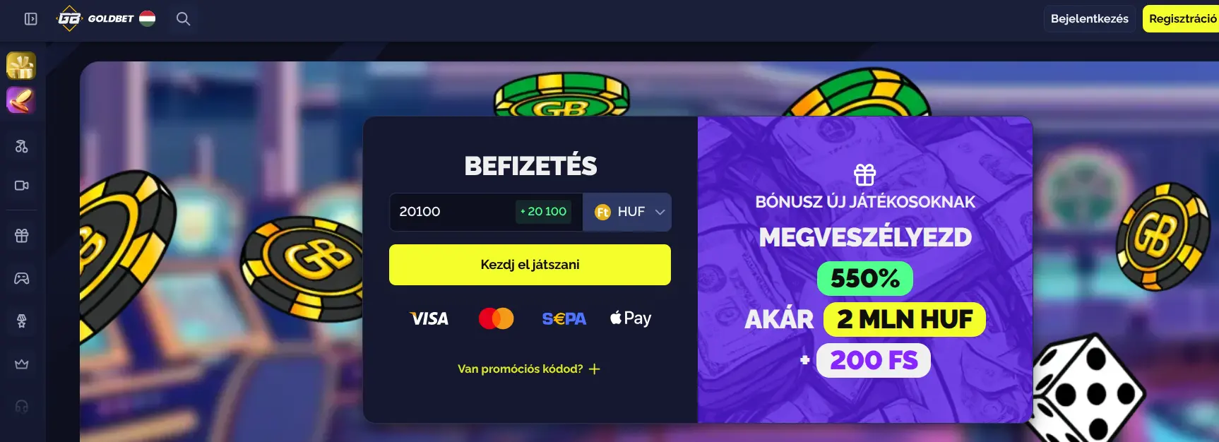 Goldbet kezdőoldal
