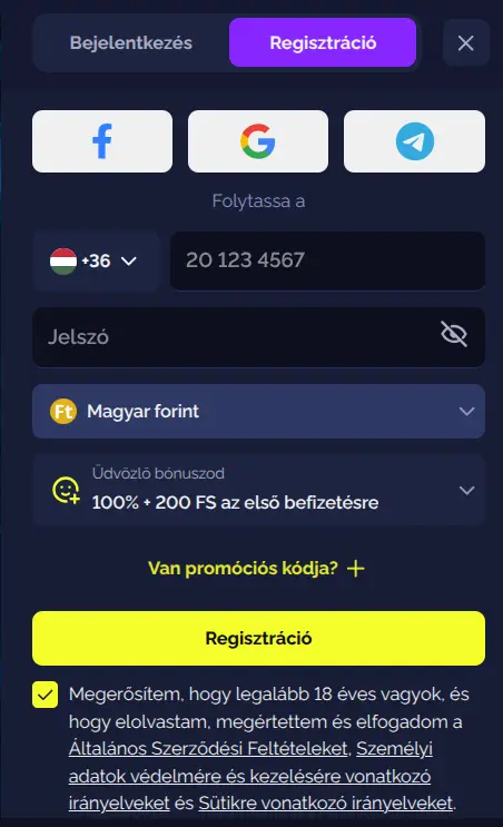 Goldbet regisztrációs űrlap