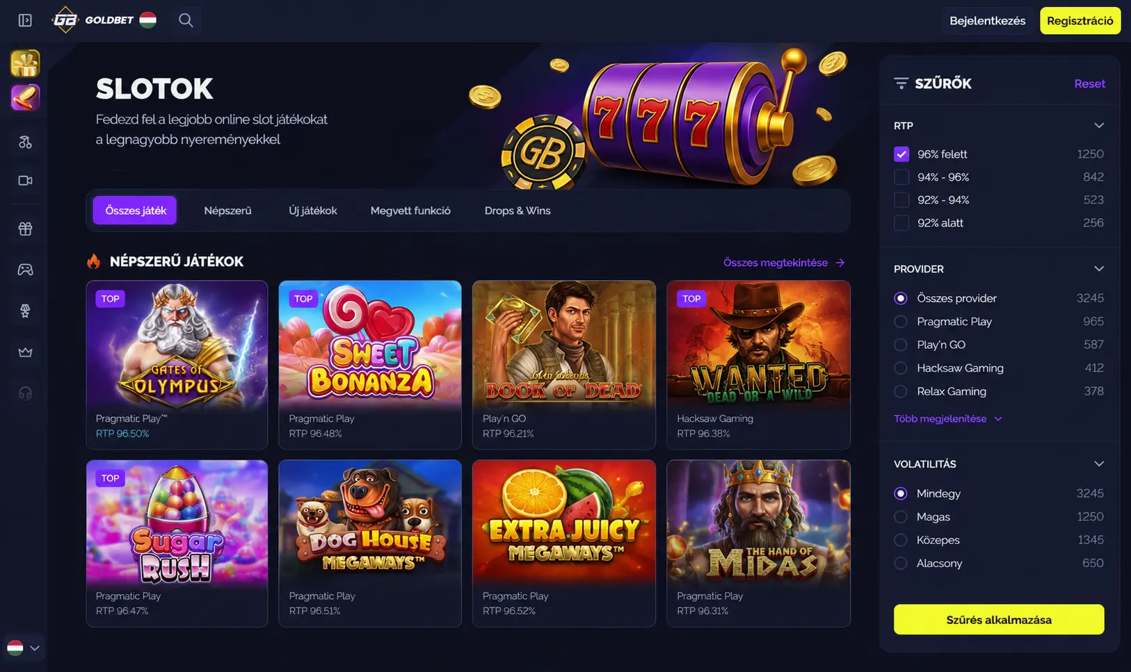 Goldbet nyerőgépek kategória